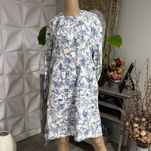 Tory Burch Blue and White Long Sleeve Dress